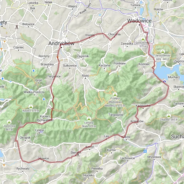 Miniatura mapy "Trasa Gravelowa dookoła Chocznia" - trasy rowerowej w Małopolskie, Poland. Wygenerowane przez planer tras rowerowych Tarmacs.app