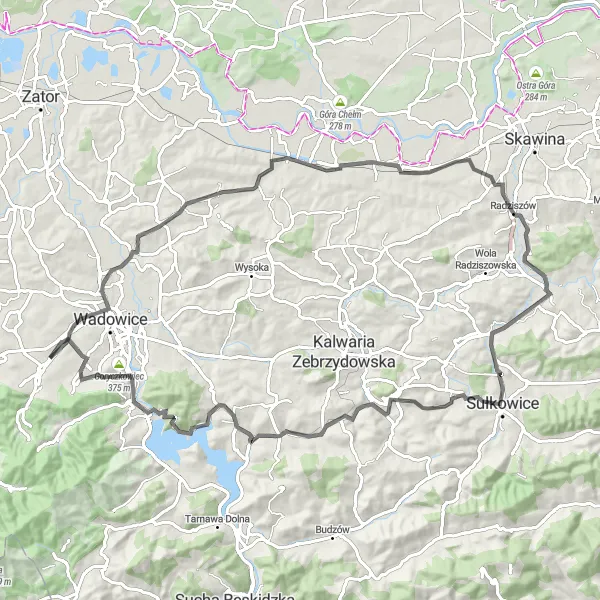 Map miniature of "Mountainous Adventure" cycling inspiration in Małopolskie, Poland. Generated by Tarmacs.app cycling route planner