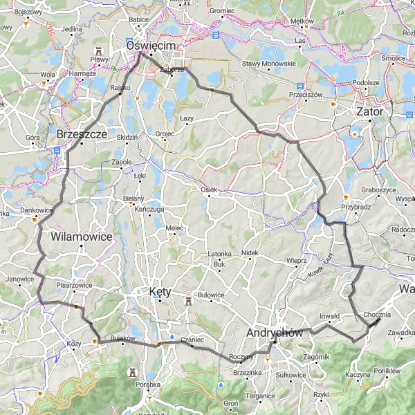 Miniatura mapy "Trasa Szosowa od Chocznia" - trasy rowerowej w Małopolskie, Poland. Wygenerowane przez planer tras rowerowych Tarmacs.app