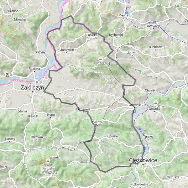 Map miniature of "Charming Village Explorer" cycling inspiration in Małopolskie, Poland. Generated by Tarmacs.app cycling route planner