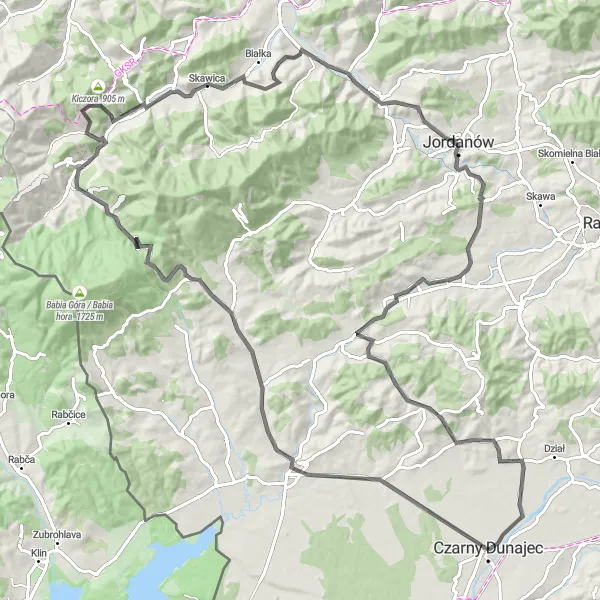 Map miniature of "Classic Road Cycling Loop" cycling inspiration in Małopolskie, Poland. Generated by Tarmacs.app cycling route planner