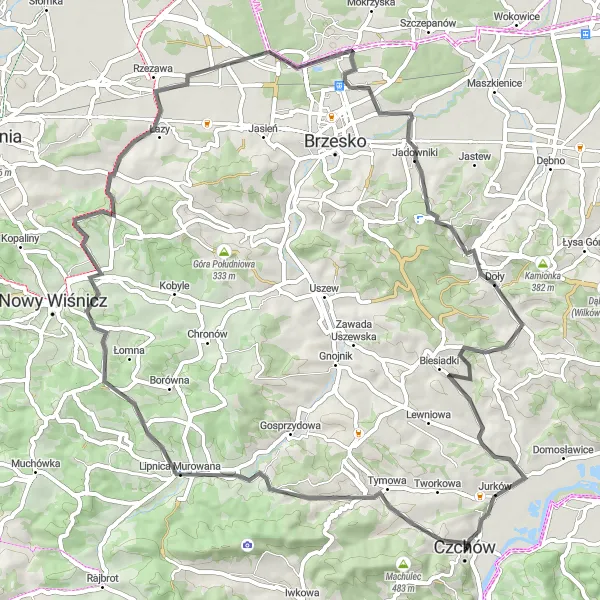 Miniatura mapy "Trasa do Jadownik przez Ostrą Górę i Stary Wiśnicz" - trasy rowerowej w Małopolskie, Poland. Wygenerowane przez planer tras rowerowych Tarmacs.app