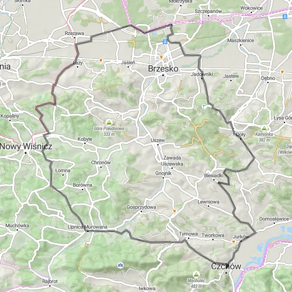 Map miniature of "Challenging Road Cycling Route from Czchów" cycling inspiration in Małopolskie, Poland. Generated by Tarmacs.app cycling route planner