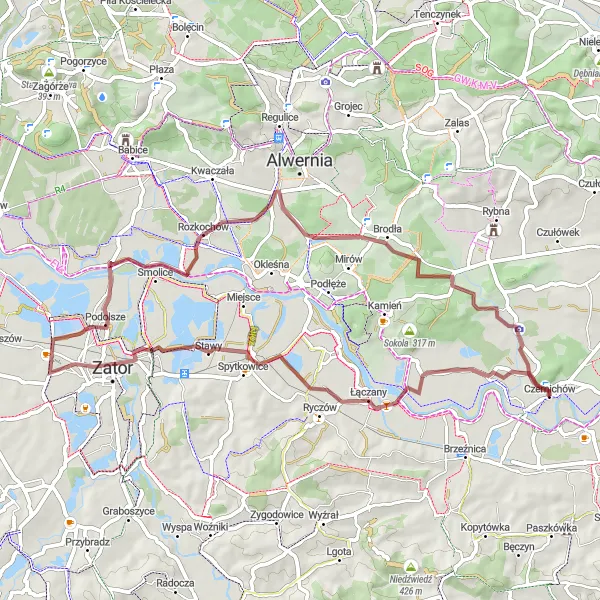 Miniatura mapy "Trasa Gravelowa: Czernichów - Góra Chełm" - trasy rowerowej w Małopolskie, Poland. Wygenerowane przez planer tras rowerowych Tarmacs.app