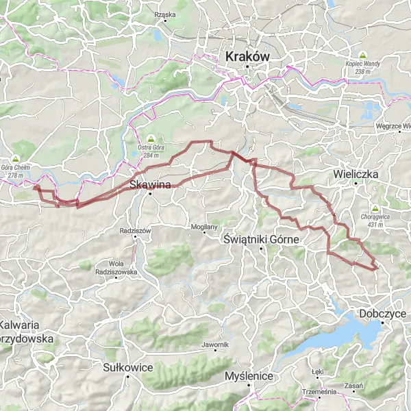 Miniatura mapy "Trasa Gravelowa: Zelczyna - Pozowice" - trasy rowerowej w Małopolskie, Poland. Wygenerowane przez planer tras rowerowych Tarmacs.app