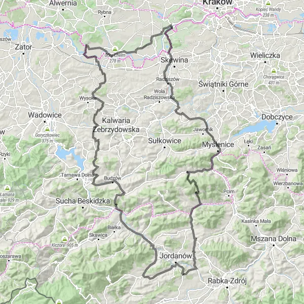 Miniatura mapy "Trasa dookoła Małopolski" - trasy rowerowej w Małopolskie, Poland. Wygenerowane przez planer tras rowerowych Tarmacs.app