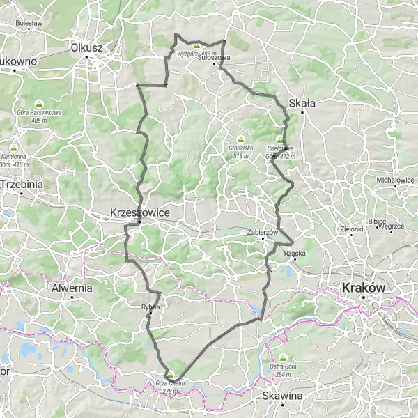 Map miniature of "Czernichów Legendary Road Climb" cycling inspiration in Małopolskie, Poland. Generated by Tarmacs.app cycling route planner