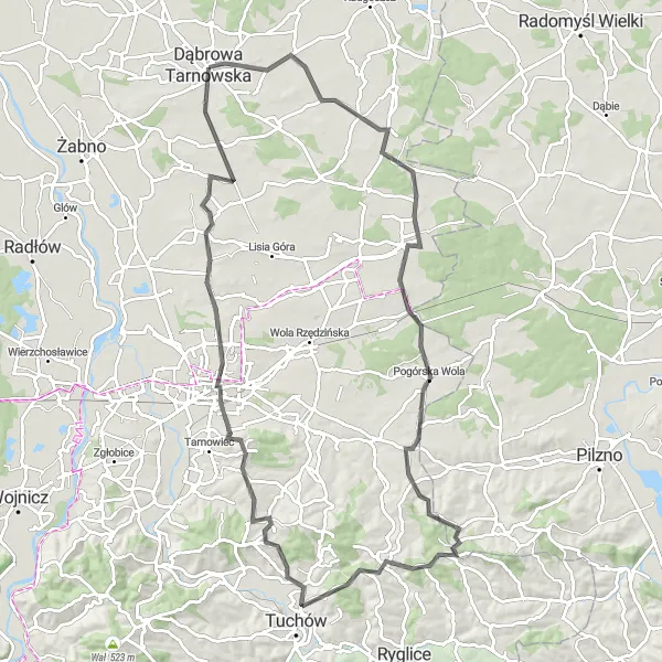 Map miniature of "Jodłówka-Wałki Adventure" cycling inspiration in Małopolskie, Poland. Generated by Tarmacs.app cycling route planner