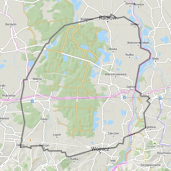 Map miniature of "A leisurely road cycle through charming countryside" cycling inspiration in Małopolskie, Poland. Generated by Tarmacs.app cycling route planner