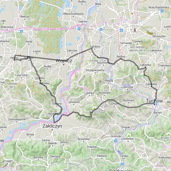 Map miniature of "The scenic route through Małopolskie" cycling inspiration in Małopolskie, Poland. Generated by Tarmacs.app cycling route planner