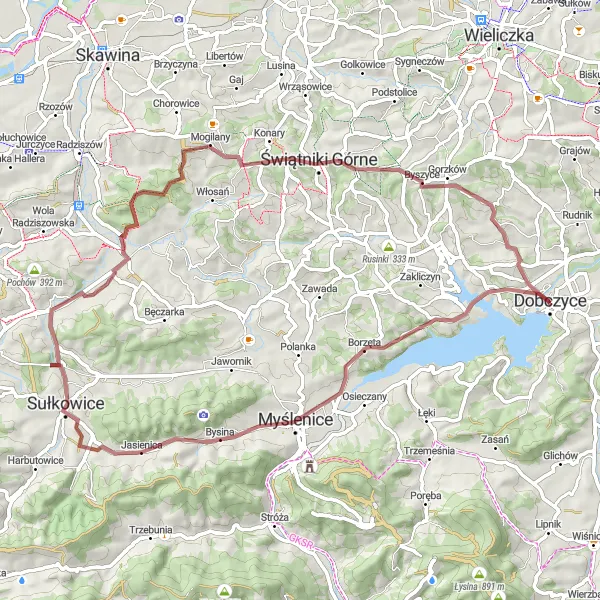 Miniatura mapy "Trasa wokół Góry Zamkowej" - trasy rowerowej w Małopolskie, Poland. Wygenerowane przez planer tras rowerowych Tarmacs.app