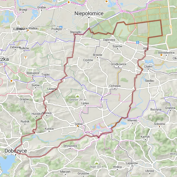 Miniatura mapy "Trasa rowerowa: Malownicza pętla z Dobczyc" - trasy rowerowej w Małopolskie, Poland. Wygenerowane przez planer tras rowerowych Tarmacs.app