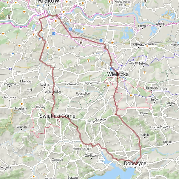 Map miniature of "Gravel Exploration: Towards Góra Zamkowa" cycling inspiration in Małopolskie, Poland. Generated by Tarmacs.app cycling route planner