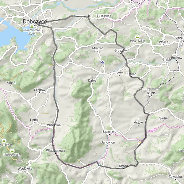 Miniatura mapy "Trasa przez Jodłownik" - trasy rowerowej w Małopolskie, Poland. Wygenerowane przez planer tras rowerowych Tarmacs.app