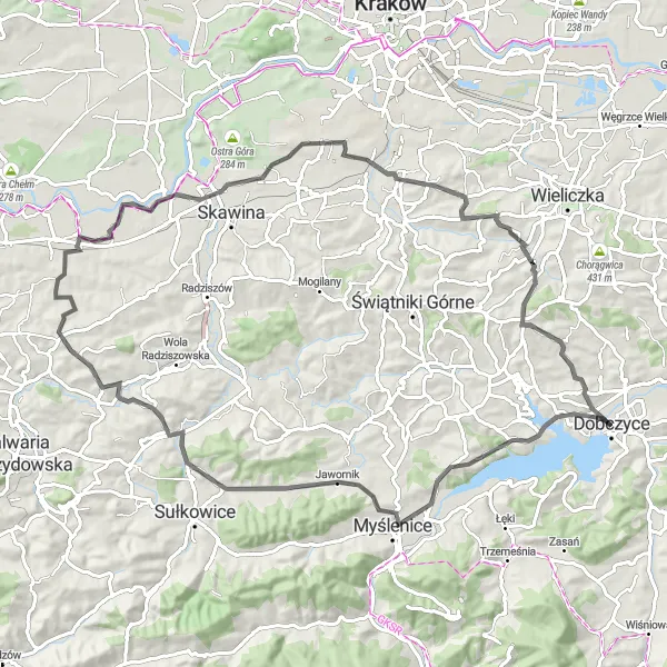 Map miniature of "Góra Zamkowa Adventure" cycling inspiration in Małopolskie, Poland. Generated by Tarmacs.app cycling route planner