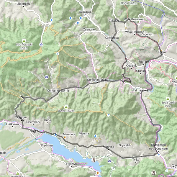 Map miniature of "Challenging Mountain Escape" cycling inspiration in Małopolskie, Poland. Generated by Tarmacs.app cycling route planner