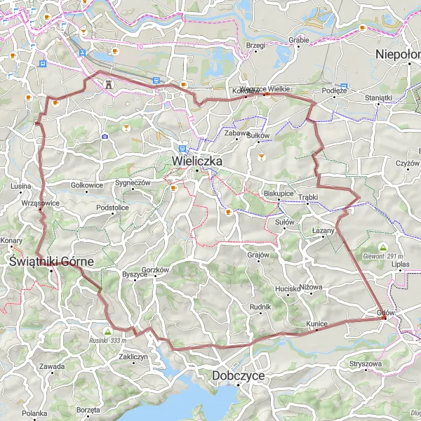 Map miniature of "The Ultimate Gravel Challenge" cycling inspiration in Małopolskie, Poland. Generated by Tarmacs.app cycling route planner