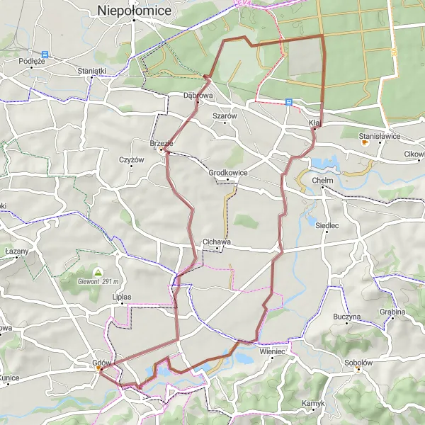 Map miniature of "Countryside Charm" cycling inspiration in Małopolskie, Poland. Generated by Tarmacs.app cycling route planner