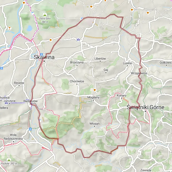 Miniatura mapy "Trasa Gravelowa przez Skawinę i Górę Pastwiskową" - trasy rowerowej w Małopolskie, Poland. Wygenerowane przez planer tras rowerowych Tarmacs.app
