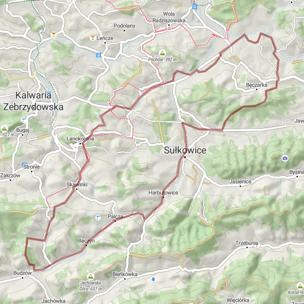 Miniatura mapy "Trasa Gravelowa dookoła Głogoczowa" - trasy rowerowej w Małopolskie, Poland. Wygenerowane przez planer tras rowerowych Tarmacs.app