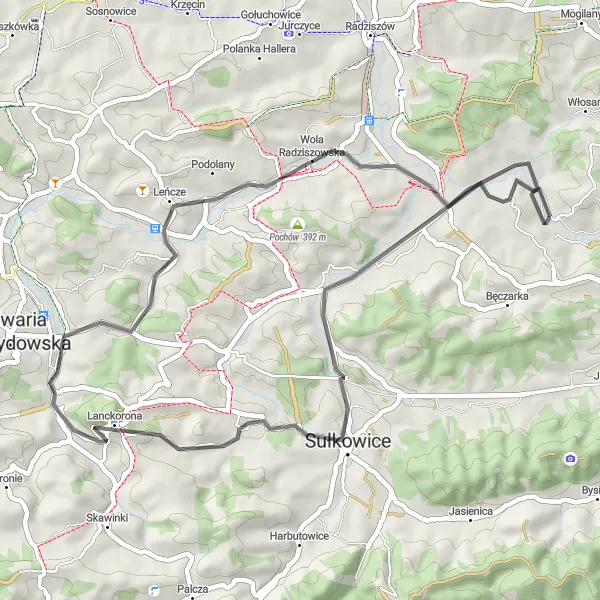 Miniatura mapy "Trasa Głogoczów - Krzywaczka" - trasy rowerowej w Małopolskie, Poland. Wygenerowane przez planer tras rowerowych Tarmacs.app