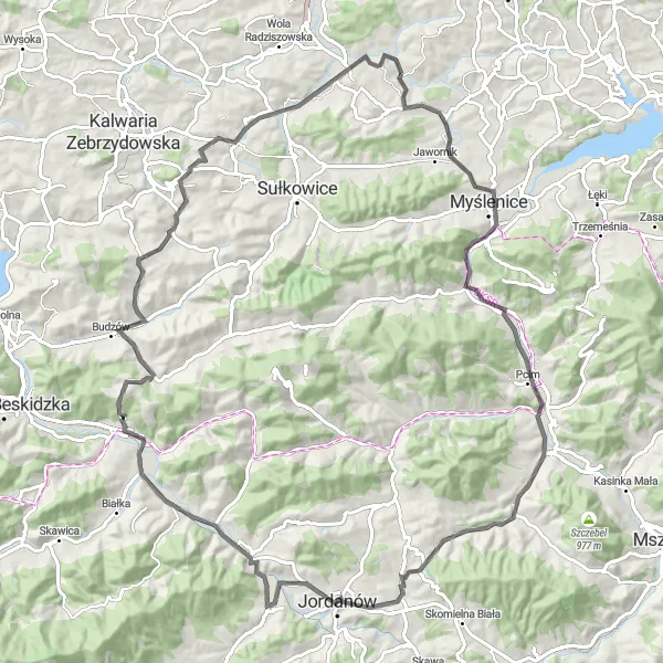 Miniatura mapy "Trasa Rowerowa wokół Tenczyna i Lanckorońskiej Góry" - trasy rowerowej w Małopolskie, Poland. Wygenerowane przez planer tras rowerowych Tarmacs.app