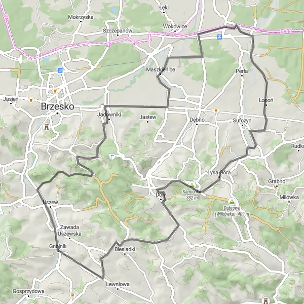 Miniatura mapy "Trasa przez Bocheniec i Łysą Górę" - trasy rowerowej w Małopolskie, Poland. Wygenerowane przez planer tras rowerowych Tarmacs.app