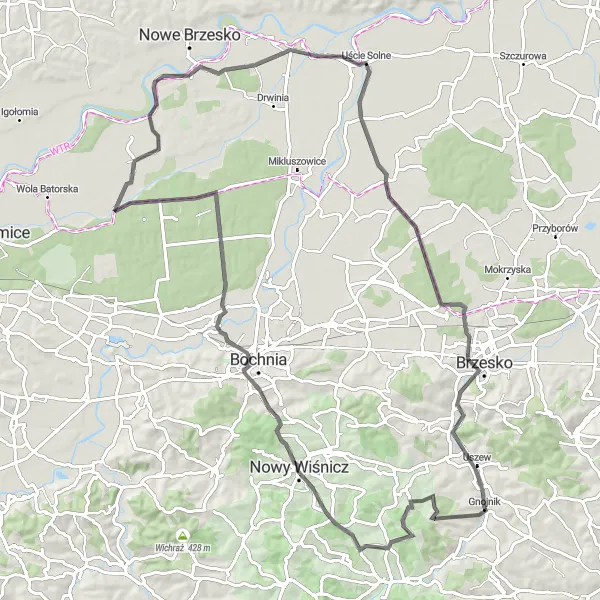 Miniatura mapy "Przejażdżka szosą dookoła Gnojnika" - trasy rowerowej w Małopolskie, Poland. Wygenerowane przez planer tras rowerowych Tarmacs.app