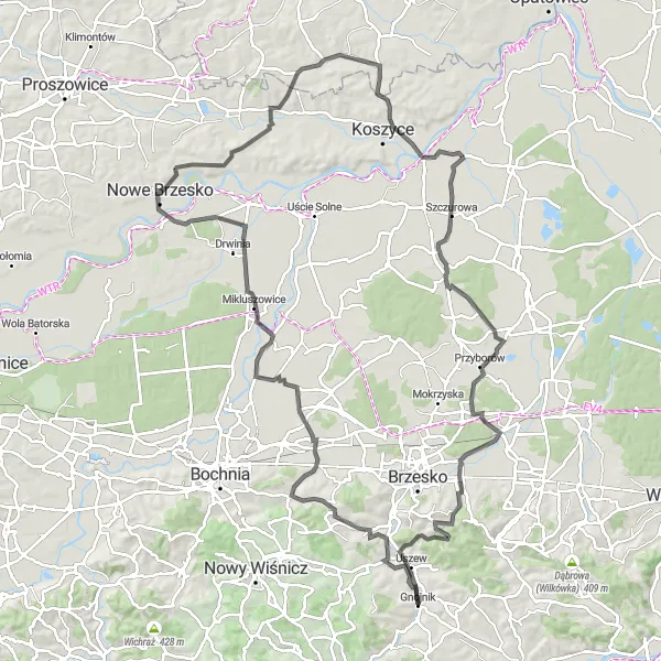 Miniatura mapy "Szlakiem Puszczy Niepołomickiej" - trasy rowerowej w Małopolskie, Poland. Wygenerowane przez planer tras rowerowych Tarmacs.app