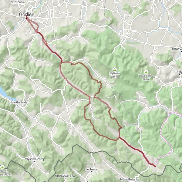 Map miniature of "Gravel Excursion" cycling inspiration in Małopolskie, Poland. Generated by Tarmacs.app cycling route planner