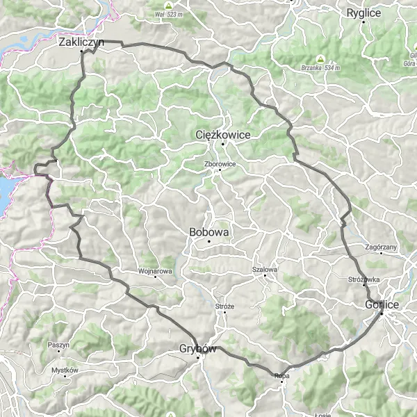 Miniatura mapy "Trasa szosowa przez Liszkową i Babią Górę" - trasy rowerowej w Małopolskie, Poland. Wygenerowane przez planer tras rowerowych Tarmacs.app