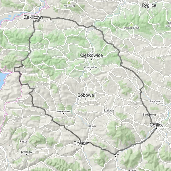 Map miniature of "Babia Góra Circuit" cycling inspiration in Małopolskie, Poland. Generated by Tarmacs.app cycling route planner