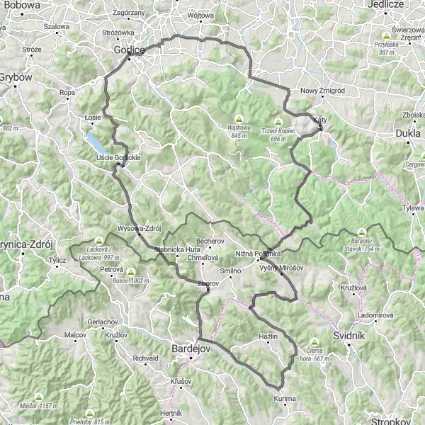 Miniatura mapy "Beskid Passes and Slovakian Villages Loop" - trasy rowerowej w Małopolskie, Poland. Wygenerowane przez planer tras rowerowych Tarmacs.app