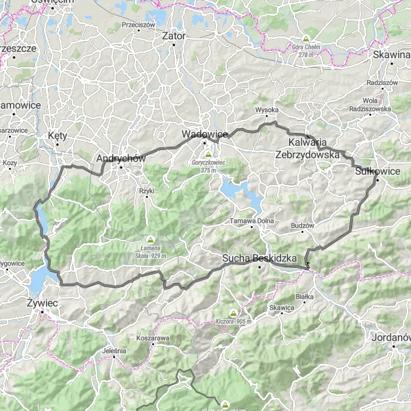Miniatura mapy "Trasa Road: Harbutowice - Góra Wielka" - trasy rowerowej w Małopolskie, Poland. Wygenerowane przez planer tras rowerowych Tarmacs.app