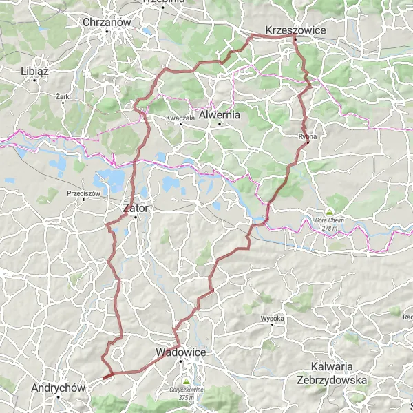 Map miniature of "Rugged Trail" cycling inspiration in Małopolskie, Poland. Generated by Tarmacs.app cycling route planner