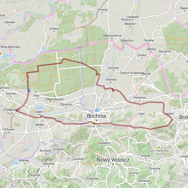 Map miniature of "Adventurous Gravel Ride through Małopolskie Countryside" cycling inspiration in Małopolskie, Poland. Generated by Tarmacs.app cycling route planner