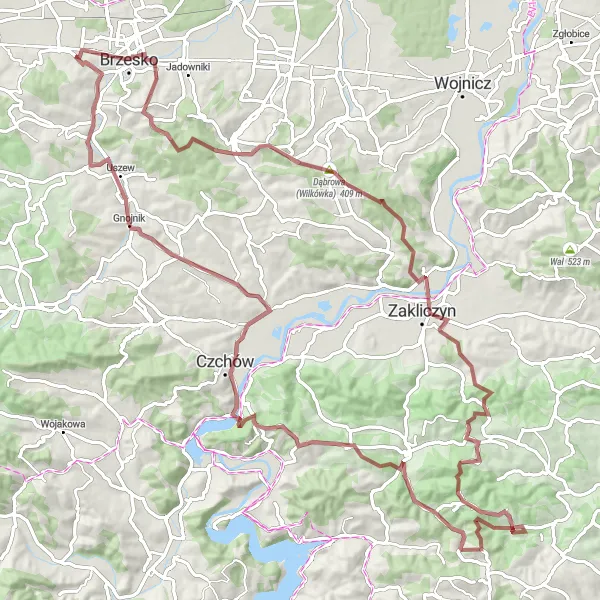 Map miniature of "Challenging Gravel Loop with Stunning Views" cycling inspiration in Małopolskie, Poland. Generated by Tarmacs.app cycling route planner
