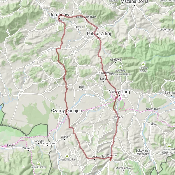 Map miniature of "Tatra Foothills Gravel Adventure" cycling inspiration in Małopolskie, Poland. Generated by Tarmacs.app cycling route planner