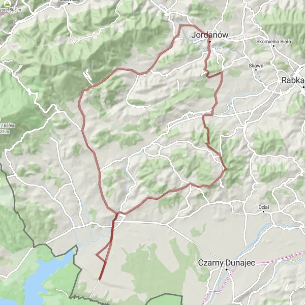 Miniatura mapy "Trasa Gravelowa 79 km przez Spytkowice i Chyżne" - trasy rowerowej w Małopolskie, Poland. Wygenerowane przez planer tras rowerowych Tarmacs.app