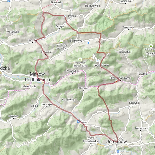 Miniatura mapy "Trasa Jordanów - Groń" - trasy rowerowej w Małopolskie, Poland. Wygenerowane przez planer tras rowerowych Tarmacs.app
