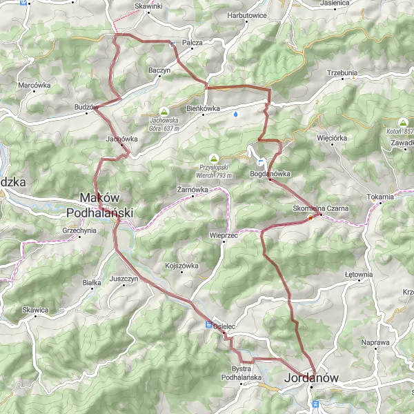 Map miniature of "The Gravel Adventure" cycling inspiration in Małopolskie, Poland. Generated by Tarmacs.app cycling route planner