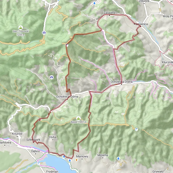 Miniatura mapy "Trasa Gravelowa Wierch Młynne" - trasy rowerowej w Małopolskie, Poland. Wygenerowane przez planer tras rowerowych Tarmacs.app