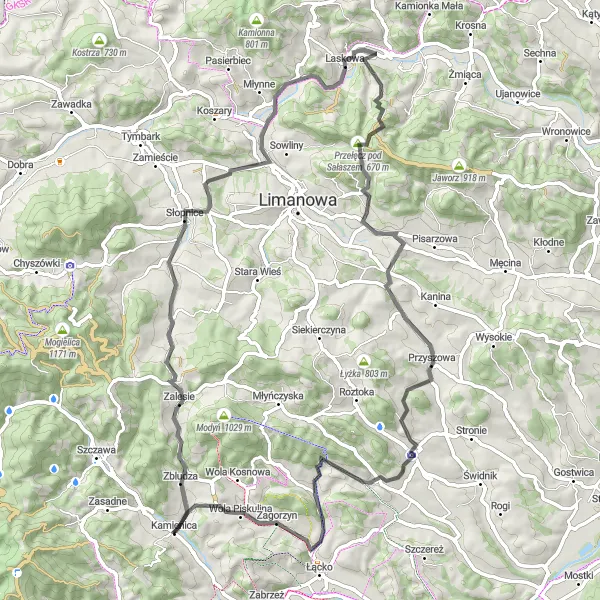 Miniatura mapy "Trasa Szosowa Przełęcz Słopnicka" - trasy rowerowej w Małopolskie, Poland. Wygenerowane przez planer tras rowerowych Tarmacs.app