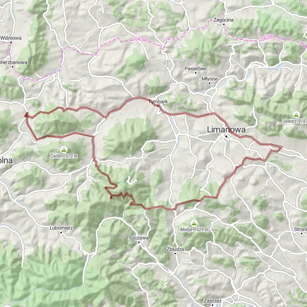 Map miniature of "The Gravel Adventure" cycling inspiration in Małopolskie, Poland. Generated by Tarmacs.app cycling route planner