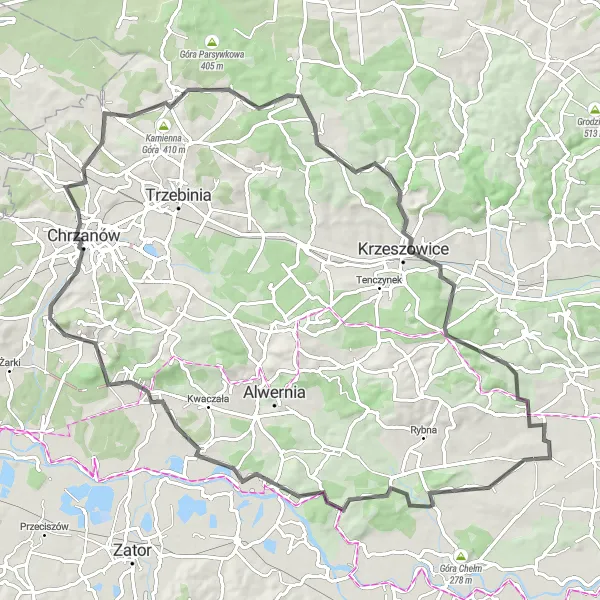 Map miniature of "Bustryk Loop" cycling inspiration in Małopolskie, Poland. Generated by Tarmacs.app cycling route planner