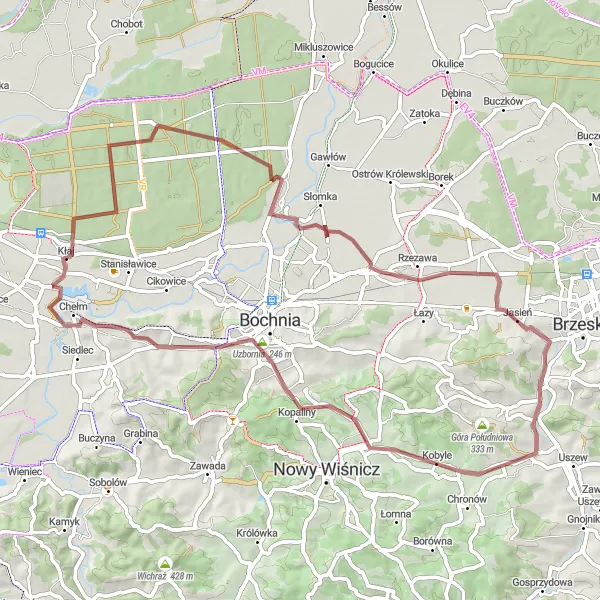 Miniatura mapy "Szlaki rowerowe do Krzyżanowic z Kłaj" - trasy rowerowej w Małopolskie, Poland. Wygenerowane przez planer tras rowerowych Tarmacs.app