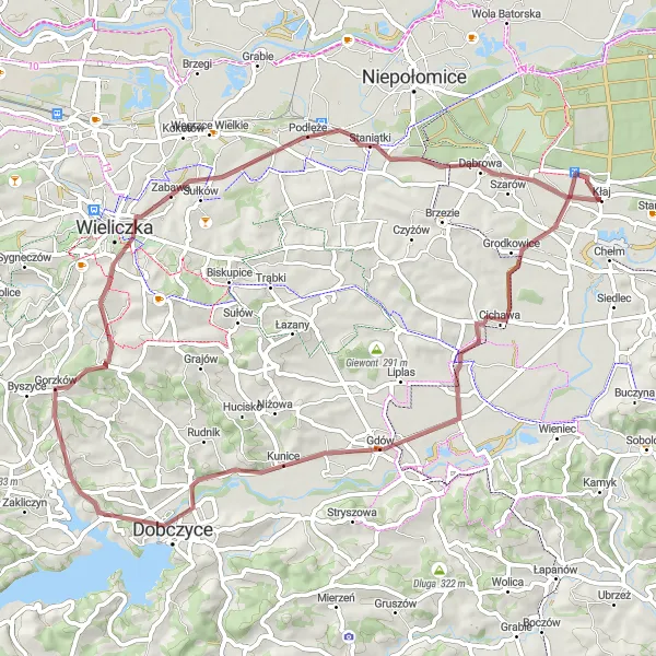 Miniatura mapy "Gravelowy szlak przez Góra Zamkowa" - trasy rowerowej w Małopolskie, Poland. Wygenerowane przez planer tras rowerowych Tarmacs.app