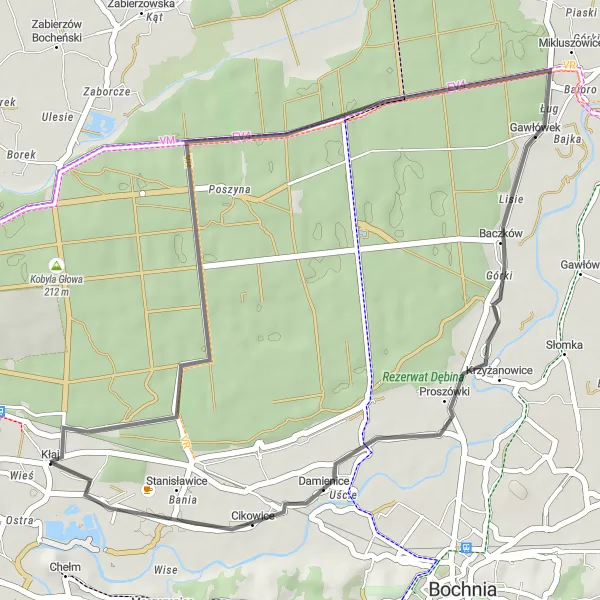 Miniatura mapy "Trasa przejażdżki z Kłaj do Cikowic" - trasy rowerowej w Małopolskie, Poland. Wygenerowane przez planer tras rowerowych Tarmacs.app
