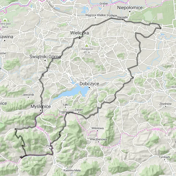 Miniatura mapy "Wyprawa za Kotoń Zachodni" - trasy rowerowej w Małopolskie, Poland. Wygenerowane przez planer tras rowerowych Tarmacs.app