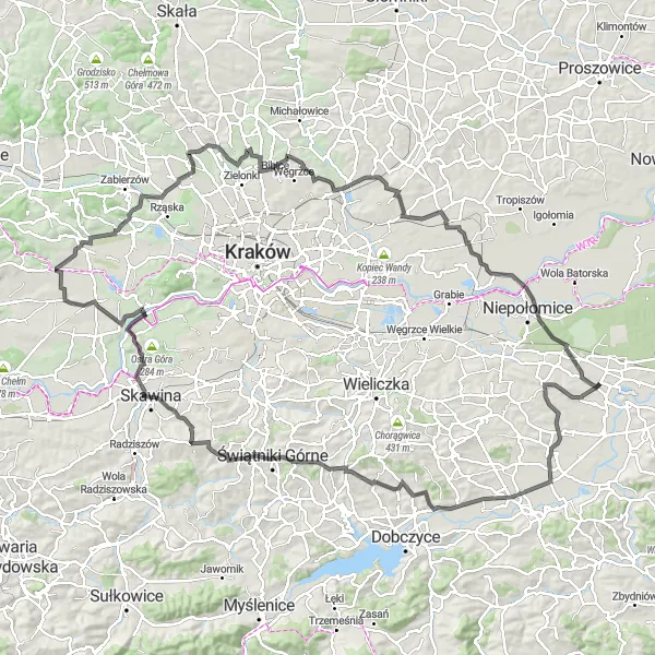 Miniatura mapy "Trasa rowerowa przez Małopolskie wzgórza" - trasy rowerowej w Małopolskie, Poland. Wygenerowane przez planer tras rowerowych Tarmacs.app